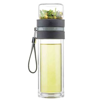 Стъклена двустенна бутилка за чай с цедка Style de Vie T-Bottle Charcoal Grey