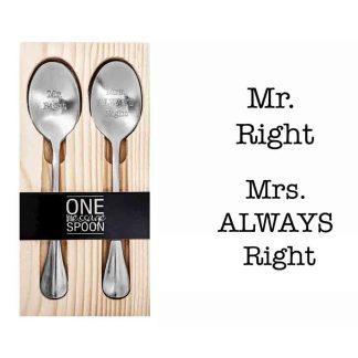 Set de lingurițe în cutie de lemn, pentru cupluri, Mr. Right / Mrs. Always Right